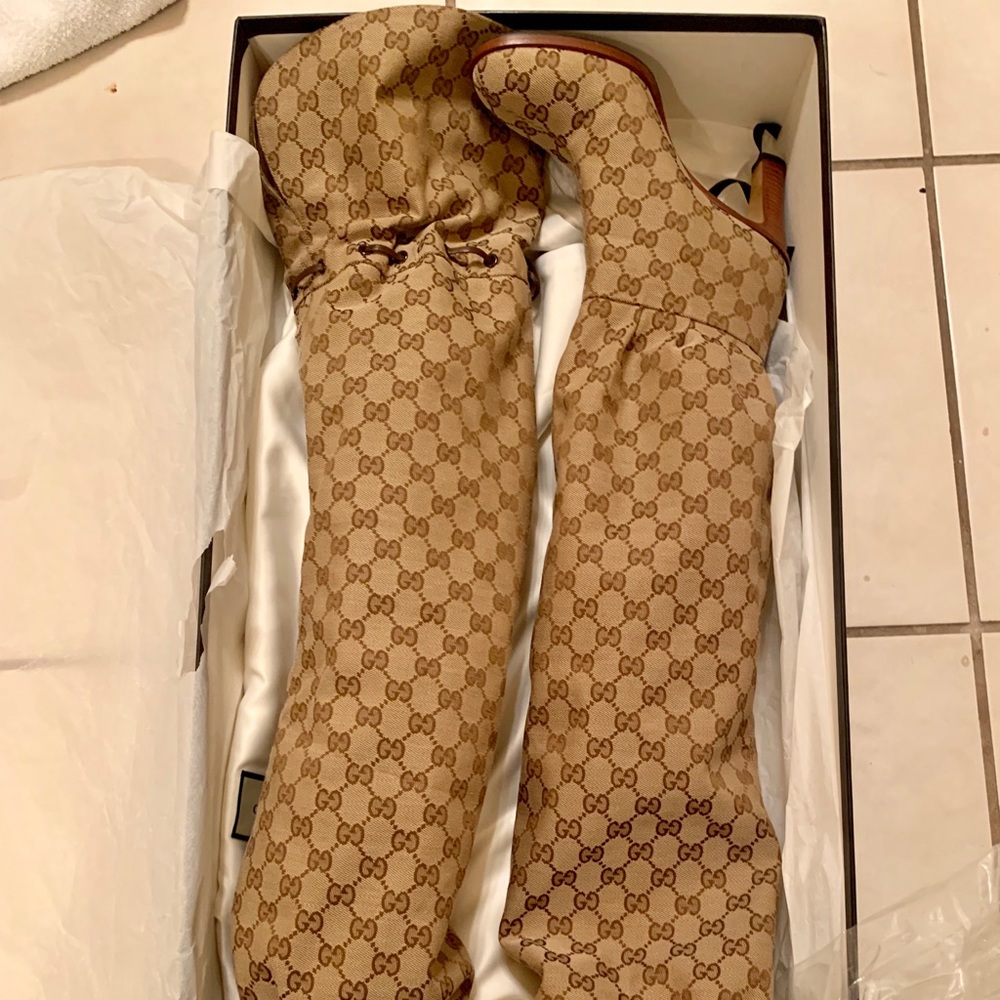 Gucci Canvas Thigh High Boots